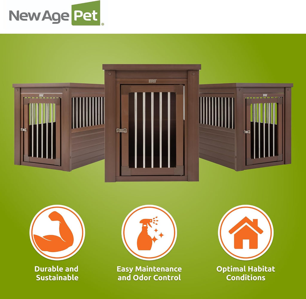 New Age Pet ECOFLEX InnPlace Dog Crate & End Table, Furniture-Style Indoor Kennel for Crate-Trained Dogs, Stainless Steel Spindles, 10-Year Warranty. 4 Colors, 4 Sizes
