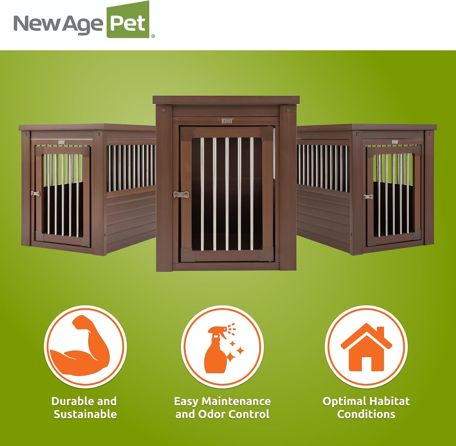 New Age Pet ECOFLEX InnPlace Dog Crate & End Table, Furniture-Style Indoor Kennel for Crate-Trained Dogs, Stainless Steel Spindles, 10-Year Warranty. 4 Colors, 4 Sizes