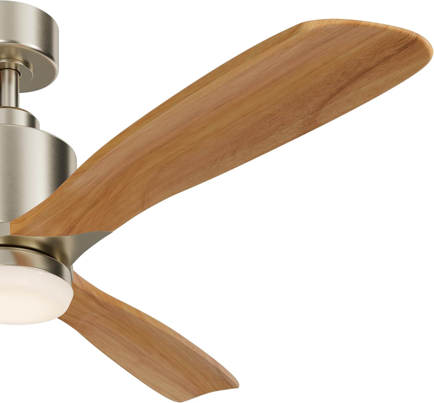 Kichler Ridley II 52 in Ceiling Fan with Light, 3-Blade LED Indoor Fan with Etched Cased Opal Glass in Brushed Stainless Steel, Medium Oak Blades for Living Room, 300027BSS