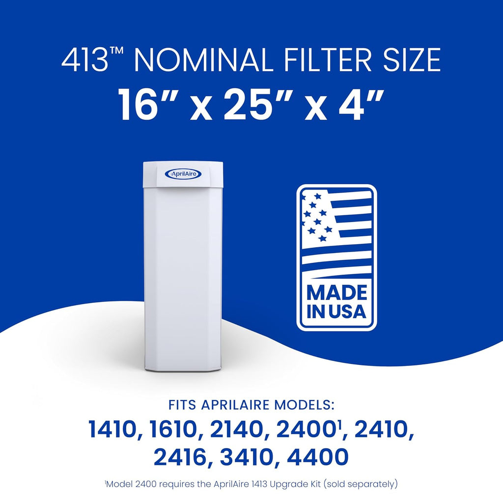 Genuine AprilAire 413 Replacement Filter for AprilAire Whole House Air Purifiers - MERV 13, Healthy Home Allergy, 16x25x4 Air Filter (Pack of 4)