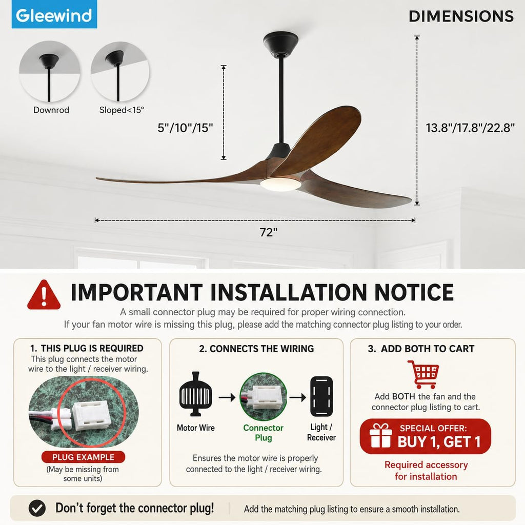 72 inch Outdoor Ceiling Fan with Lights-Glass Lamp, Large Damp Rated Wood Propeller Blades for Big Patios & Porch, Smart APP and Remote Control, 3 Blades Dimmable LED Ceiling Fans, High CFM-Walnut