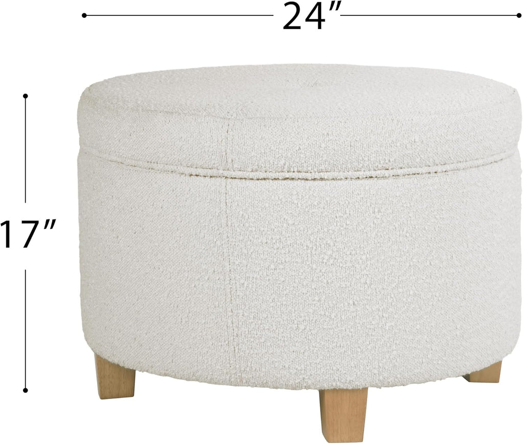 HomePop 24' Large Round Storage Ottoman - Cream Boucle