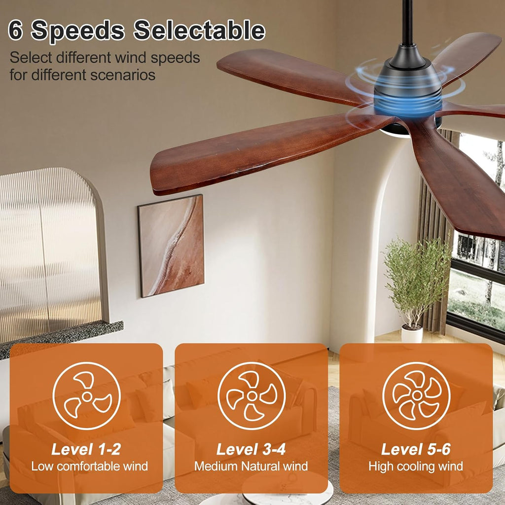 48 Inch Ceiling Fans with Lights and Remote, 5 Blades, Wood Ceiling Fan with Light, Dimmable, Wall Switch, Reversible DC Motor, Modern Indoor Outdoor Ceiling Fan for Patio Office Dining Room
