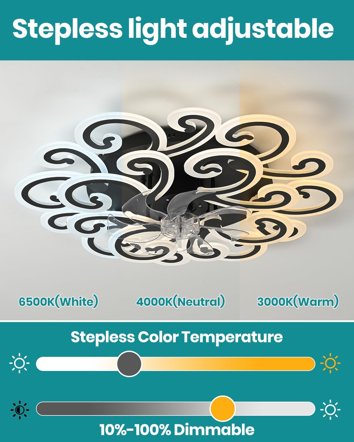 Modern LED Ceiling Light with Decorative Swirl Design, Energy-Efficient Ceiling Fan Lamp, Stylish Black and White Ceiling Light Fixture for Living Room, Bedroom, or Office