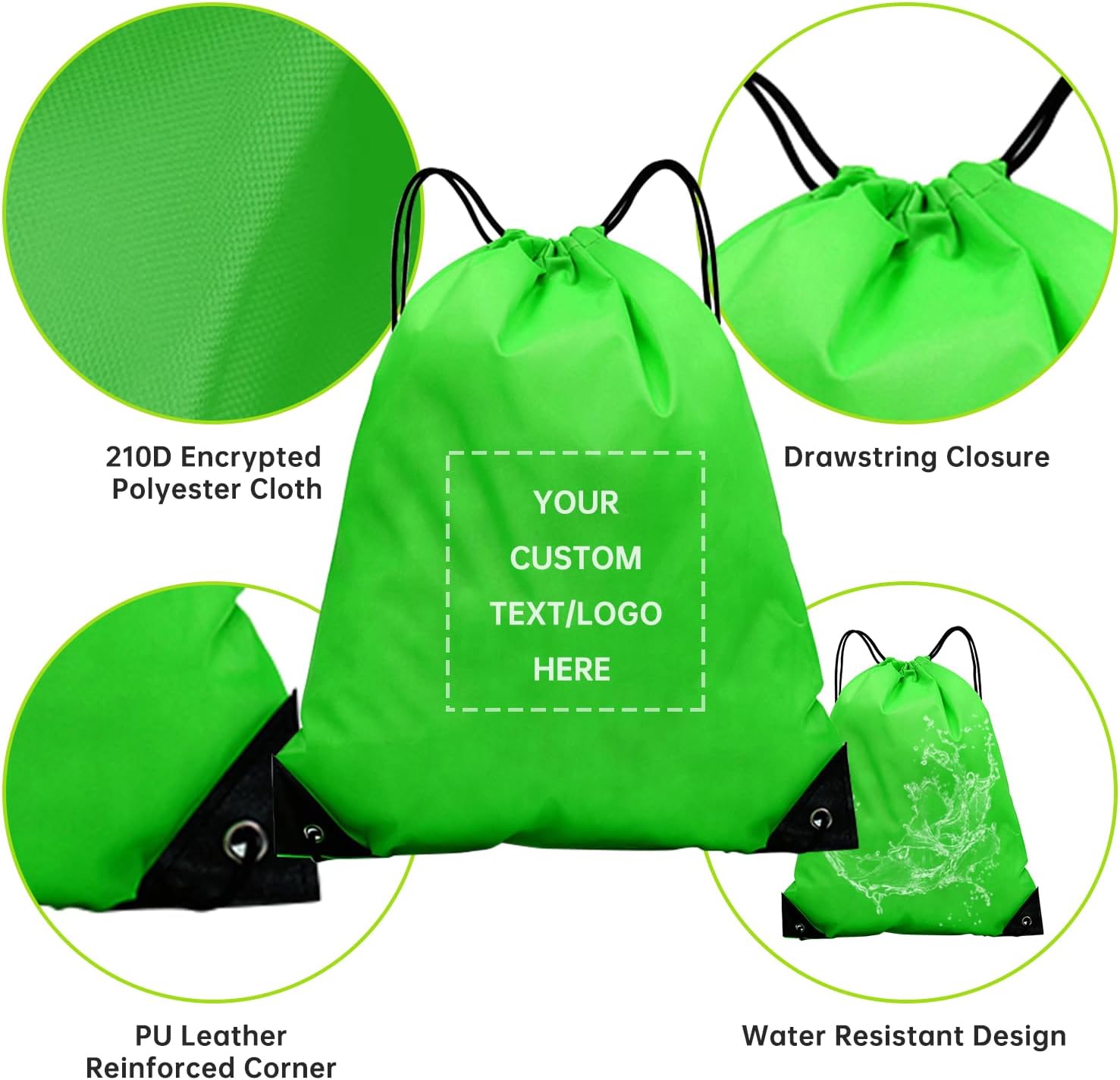 JEOHLORY pack of 100 Custom Bags With Your Logo,customized backpack,promotional items,Drawstring Backpacks,Great for Everyday Use (Custom Green)