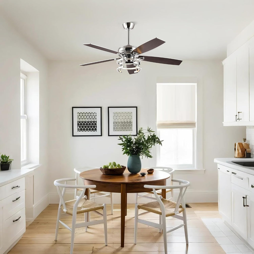 Ceiling Fans with Lights and Remote - Modern Silver Ceiling Fan with 3CCT, 6 Speeds, Quiet, Dual-Sided Reversible Blades Indoor Outdoor Chandelier Fan for Bedroom Living Room