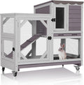 GUTINNEEN 2-Story Rabbit Hutch Indoor with Chew-Proof Design & Slide-Out Trays - Wooden Small Animal Cage Guinea Pig Cages with Lockable Wheels for 2-3 Rabbits, Bunnies, Guinea Pigs (Grey)