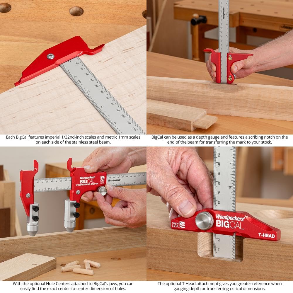 Woodpeckers BigCal Woodworking Calipers Deluxe Set, 12 Inch / 300MM, Inch & Metric Scales, USA Made, Inside & Outside References & Depth Gauge - BC-12300-DLX