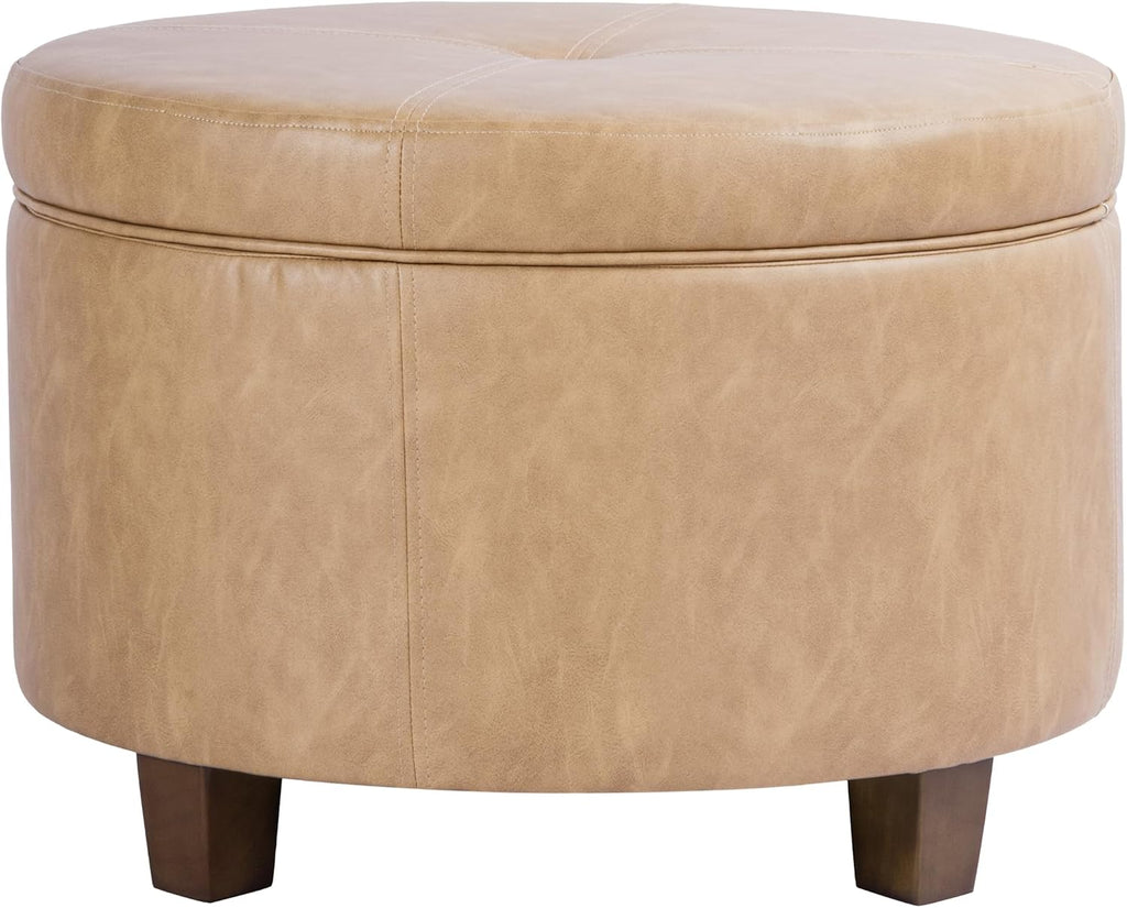 HomePop 24' Large Leatherette Storage Ottoman - Sand Faux Leather