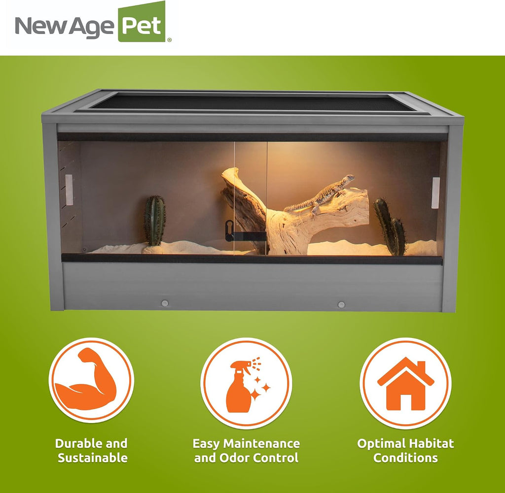 New Age Pet ECOFLEX 36' Wide Medium Reptile Habitat, Mojave Lounge for Snakes, Tortoises & Lizards in Maple, Black & Grey, Easy Assembly, Sliding Glass Doors & Mesh Top