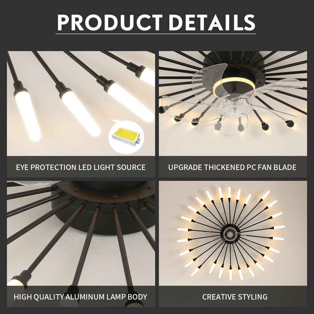 39' Modern Ceiling Fan with Lights,3-Color Dimmable LED, Low Profile Ceiling Fans with 6-Speed Quiet Motor,Flush Mount Ceiling Fan and Remote Control for Living Room,Dining Room,Bedroom