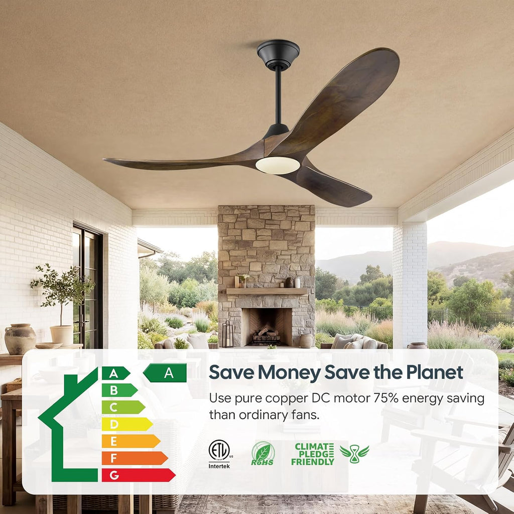 36 Inch Smart Ceiling Fan with Lights, Indoor Outdoor Ceiling Fans 3 Wood Blades, 6 Speeds Dimmable Quiet DC Motor, Remote/Alexa WiFi App Control, Modern Low Profile for Small Bedroom Patio Office