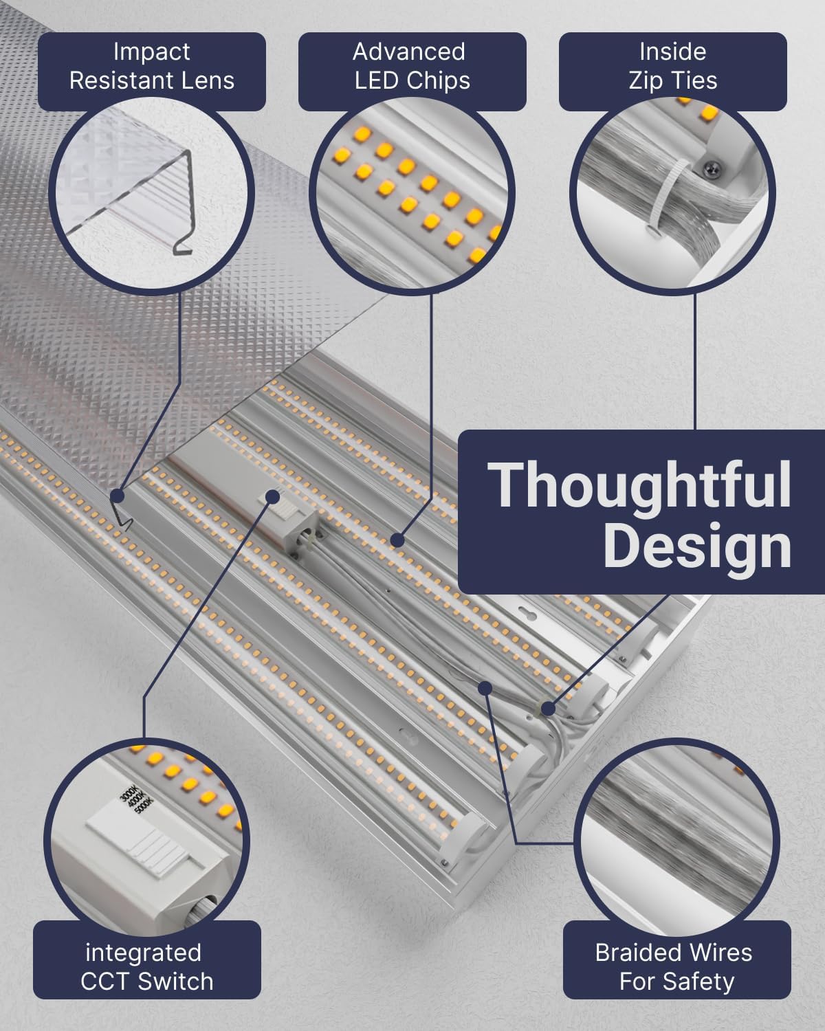 Sunco LED Garage Lights, 11 Inch Shop Light Prisma Wraparound, Utility Ceiling Light Fixture for Workshop, 8500 Lumens, 72W, Selectable CCT 4000K/5000K/6000K, Linkable ETL 4 Pack