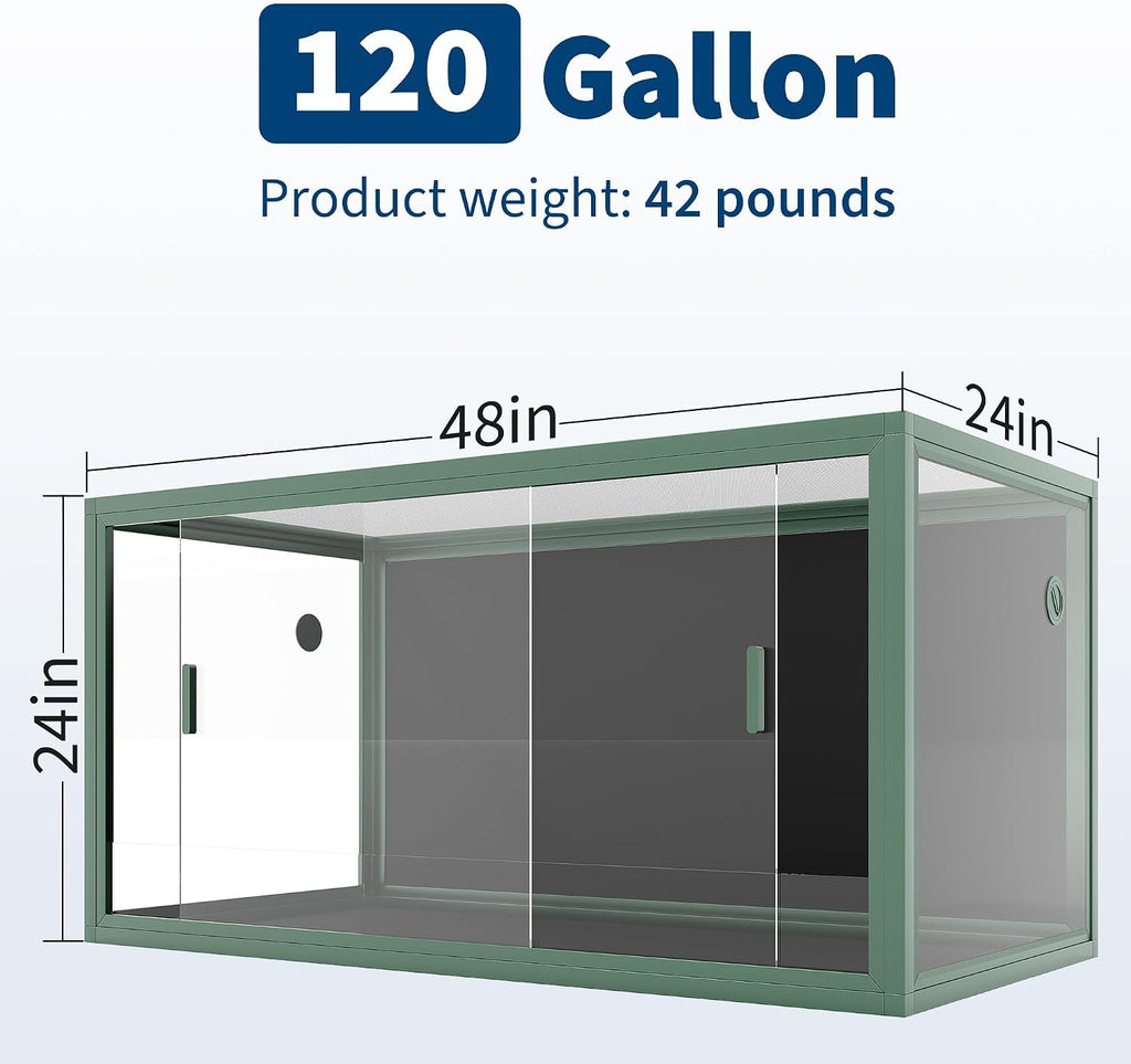 GarveeLife 120 gal Bearded Dragon Tank 4 x2 x2 Reptile Terrarium Enclosure with Sliding Glass Doors, Snake Enclosure Heavy Duty Top Screen Ventilation, Easy to Assemble Green