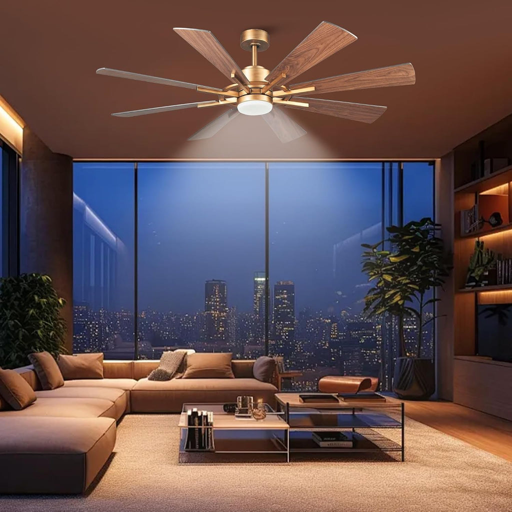 60 Inch Gold Ceiling Fans with Lights and Remote, Modern Large Outdoor Ceiling Fans for Patios, Quiet Reversible DC Motor, 6 Speeds, 3CCT, Timer, Chandelier Ceiling Fan for Living Room Bedroom