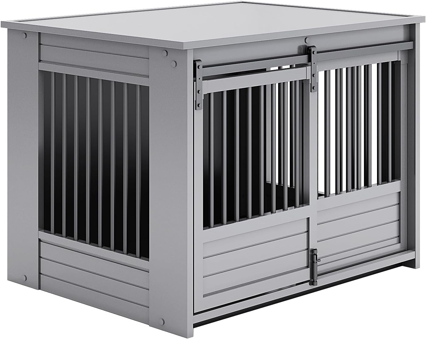 New Age Pet ECOFLEX Barn Door Dog Crate & End Table, Indoor Furniture Style Kennel for Medium & Large Dogs, Durable, Non Toxic Composite, Espresso Black, Large