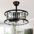 Bella Depot 20' Black Flush Mount Ceiling Fan, Caged Crystal Chandelier Fan with Light (No Bulbs Included), Quiet DC Motor for Bedroom Dining Living Room