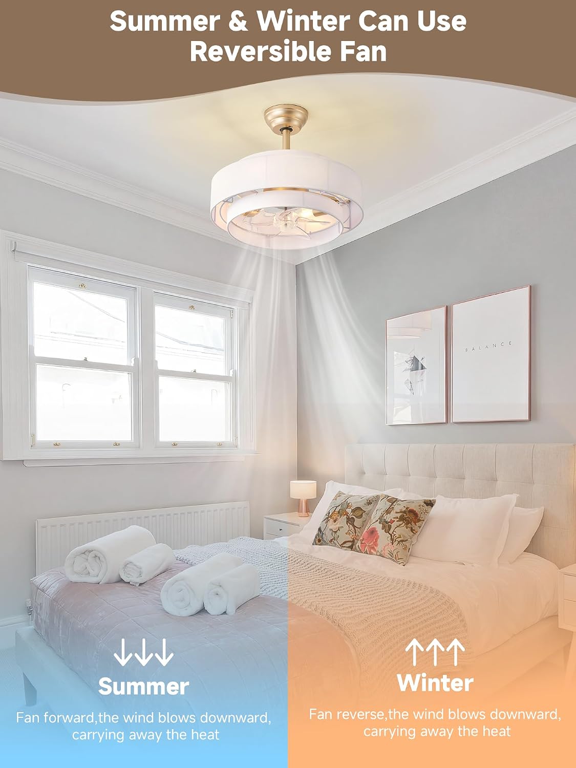 20' Boho Fandelier Ceiling Fan with Light, Caged Gold Fandelier Ceiling Fans with Lights Remote Control with 6 Speeds for Bedroom, Nursery, Living Room