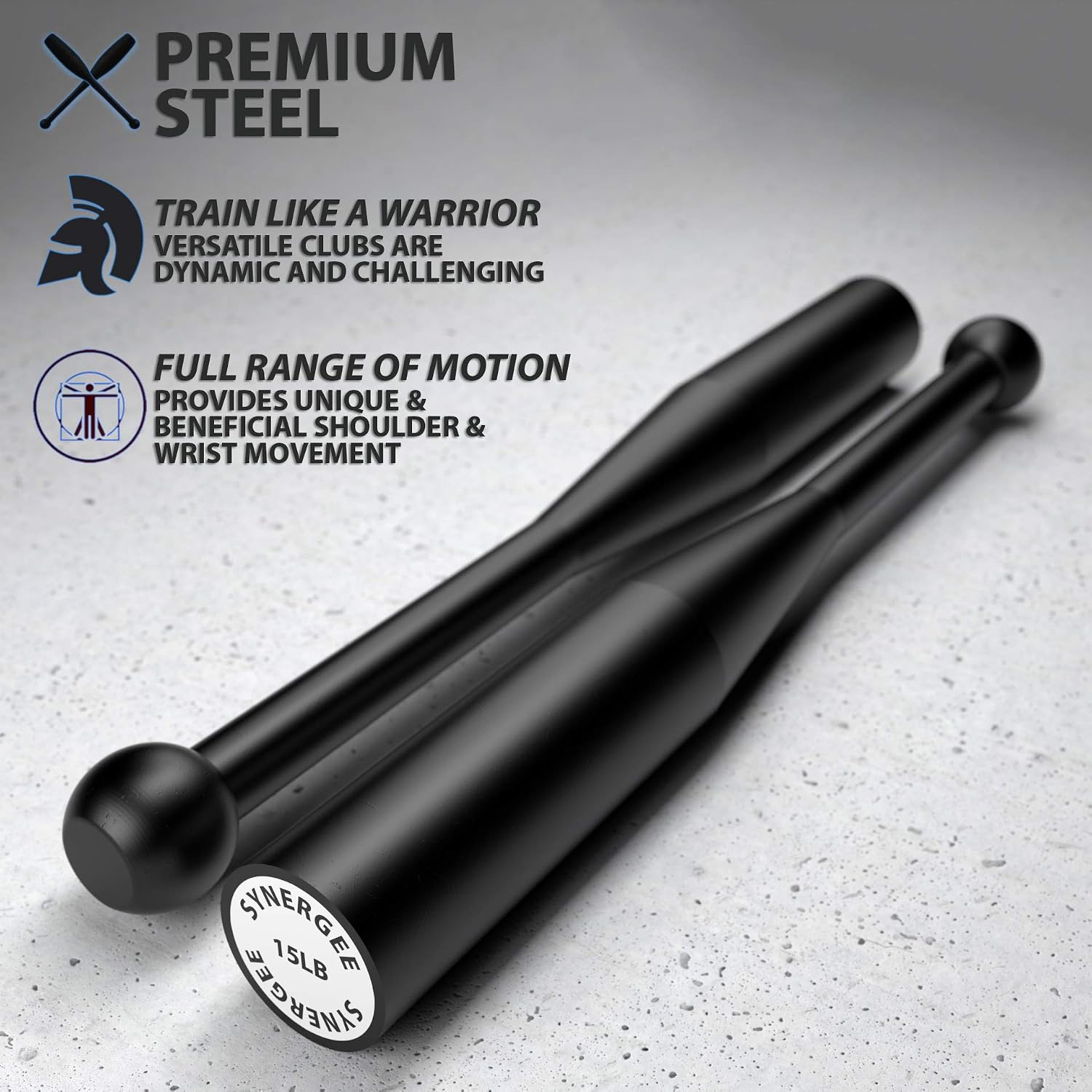 Synergee Indian Clubs 1lb, 2lb, 5lb, 10lb & 15lb. Power Clubs - Exercise Weight Club Bells - Grip and Forearm Strength Trainer - Sold in Pairs