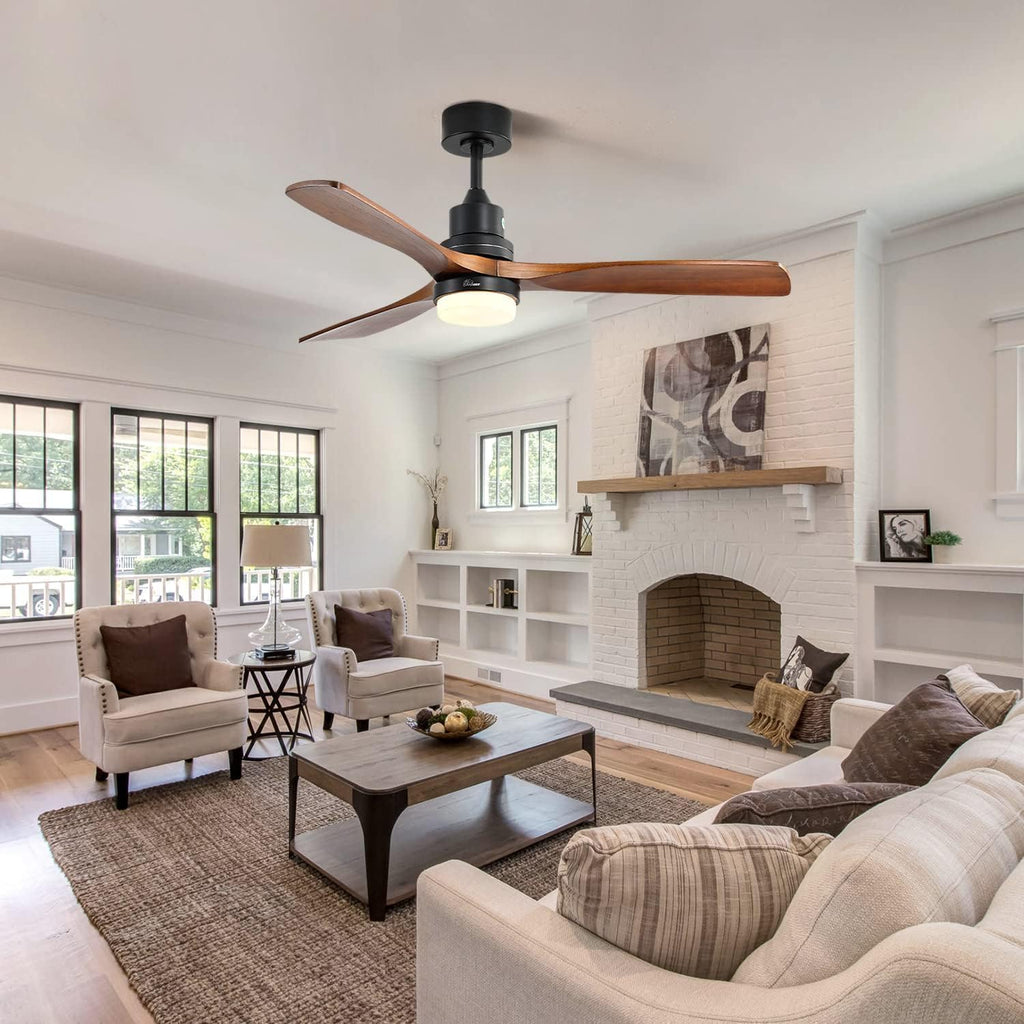 Sofucor 52 Inch Ceiling Fans with Lights and Remote Control, Modern Solid Wood Outdoor Ceiling Fan with Light for Bedroom Living Room Indoor Farmhouse Patio, Quiet DC Motor