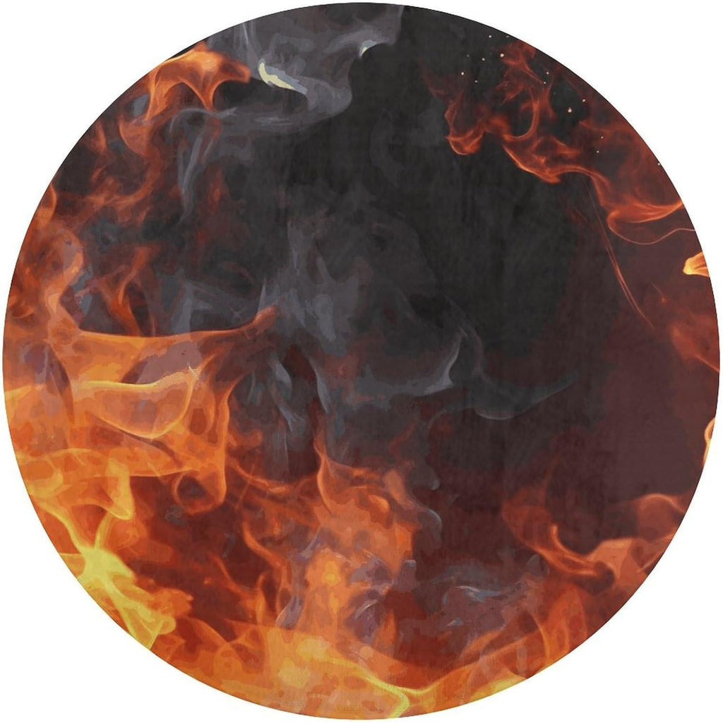 Fire Flame Smoke Coral Velvet Round Floor Mat Non-Slip Bath Rug Floor Covering for Bathroom Vanity Guest Suite & Vacation Home