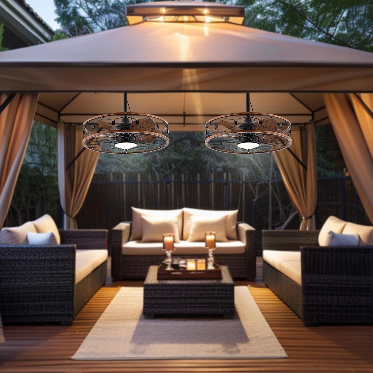 Outdoor Ceiling Fans For Patios Waterproof, Plug In Gazebo Fan Outdoor Hanging With Hook, 3 Color Light Remote Control, Strong 6 Speed, 24 inch Small Fan for Outside Porch, Pergola, Garage