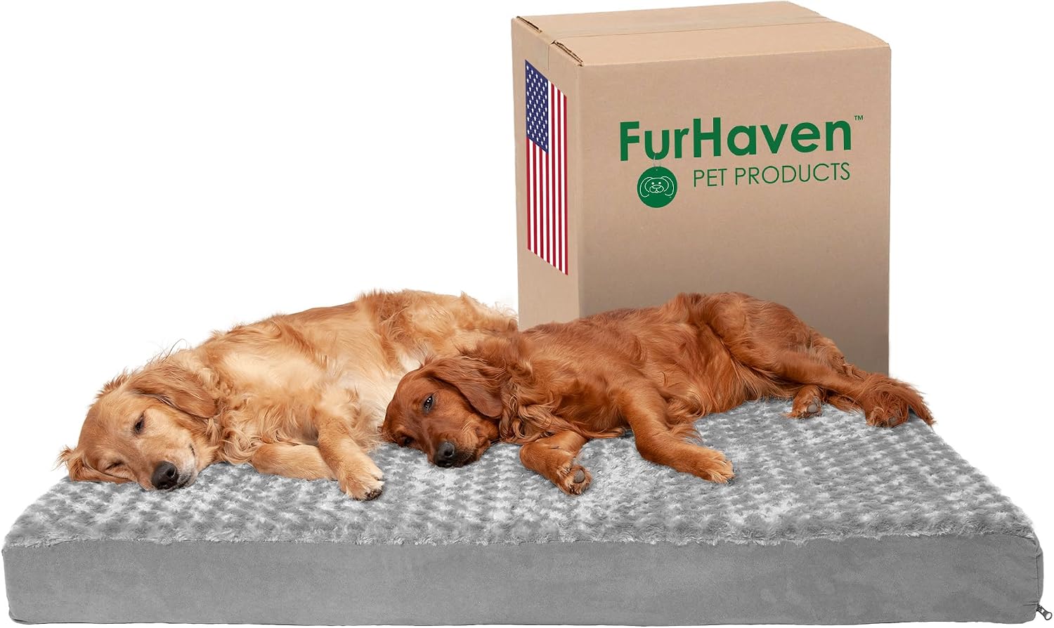 Furhaven Memory Foam Dog Bed for Large Dogs w/ Removable Washable Cover, For Dogs Up to 125 lbs - Ultra Plush Faux Fur & Suede Mattress - Gray, Jumbo Plus/XXL