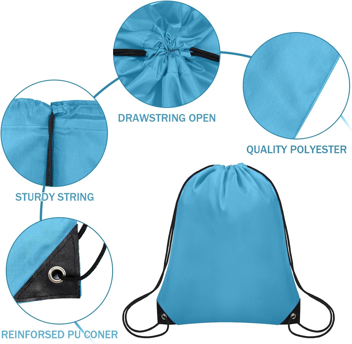 Grneric 200Pcs Drawstring Backpack Bulk Cinch Sackpack Drawstring Bags Nylon for Gym Party Trip(Sky Blue)