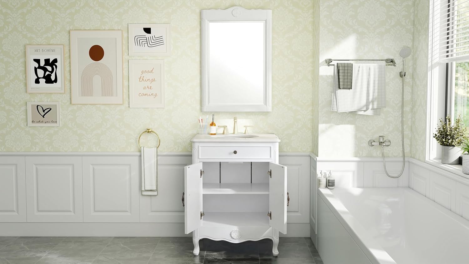 26' Daleville Antique White Shabby Chic Bathroom Sink Vanity 838AW