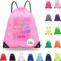 JEOHLORY pack of 100 Custom Bags With Your Logo,customized backpack,promotional items,Drawstring Backpacks,Great for Everyday Use (Custom Pink)