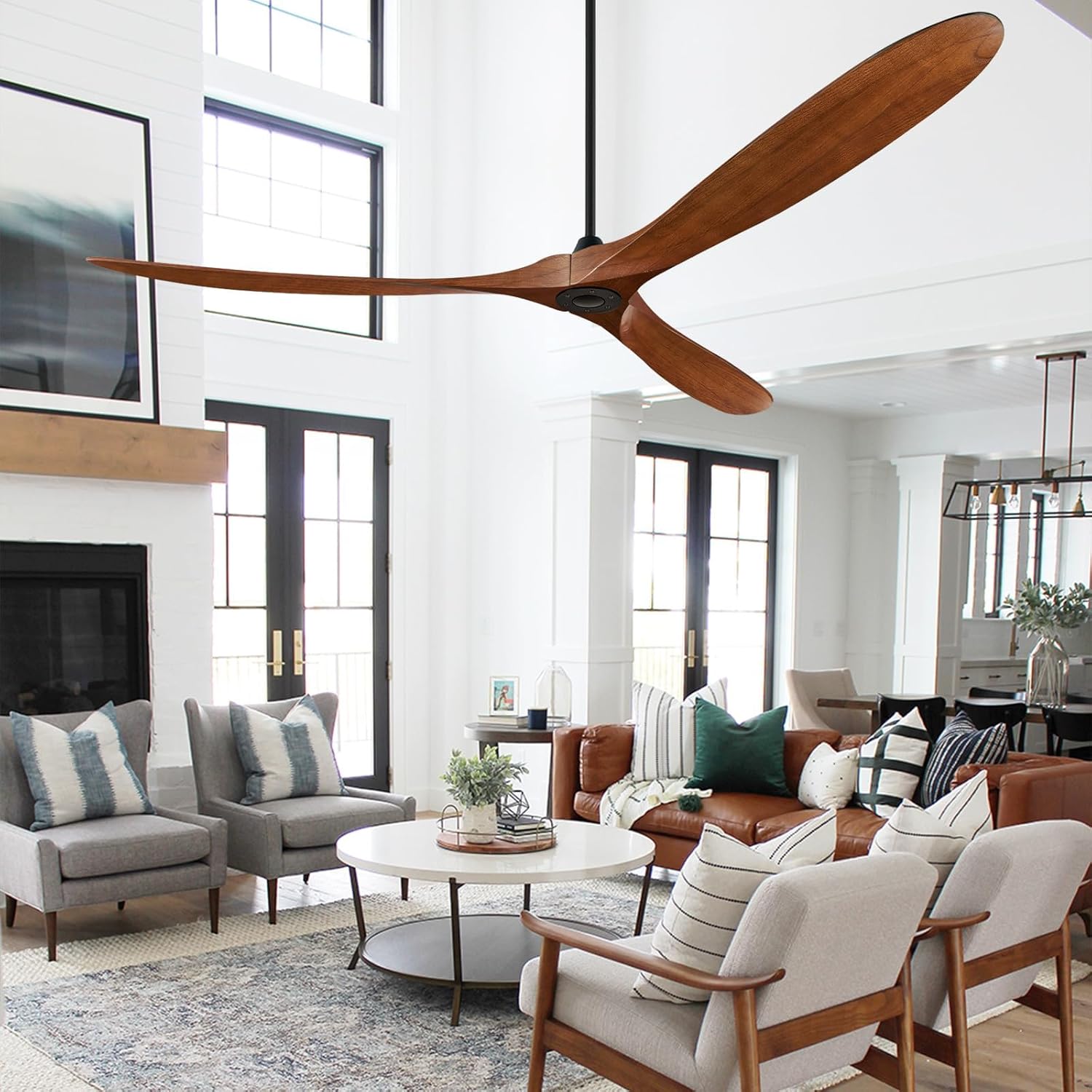 Eliora 88' Ceiling Fans Without Lights, Wood Ceiling Fan no Light with Remote, Large Outdoor Ceiling Fan for Patio, Porch, Bedroom, 6 Speed, Quiet DC Motor, ETL Listed-Dark Walnut