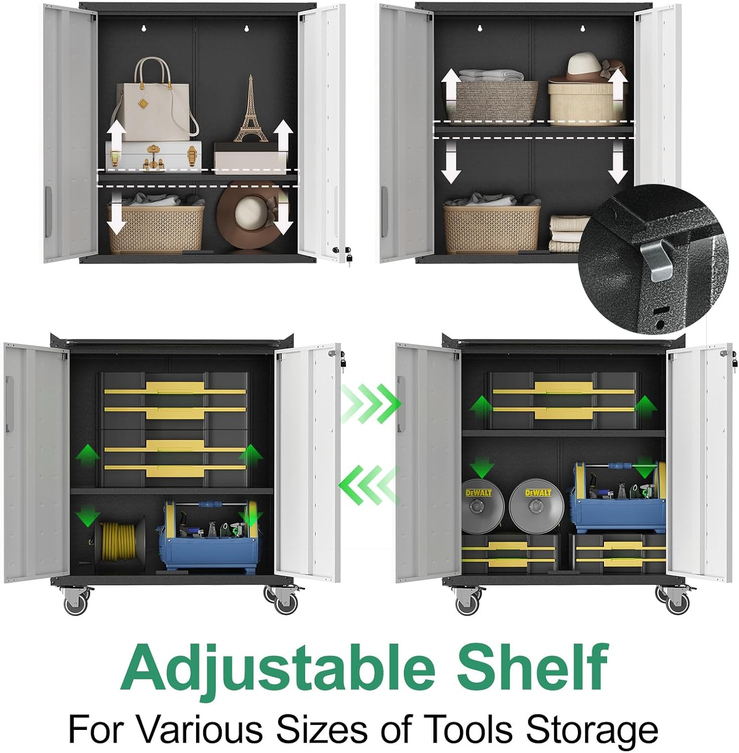 Metal Tool Cabinet,Garage Storage Cabinet System,Wall Cabinet & Locking Rolling Tool Cabinet with Doors and Adjustable Shelves,Steel Tool Cabinets for Home