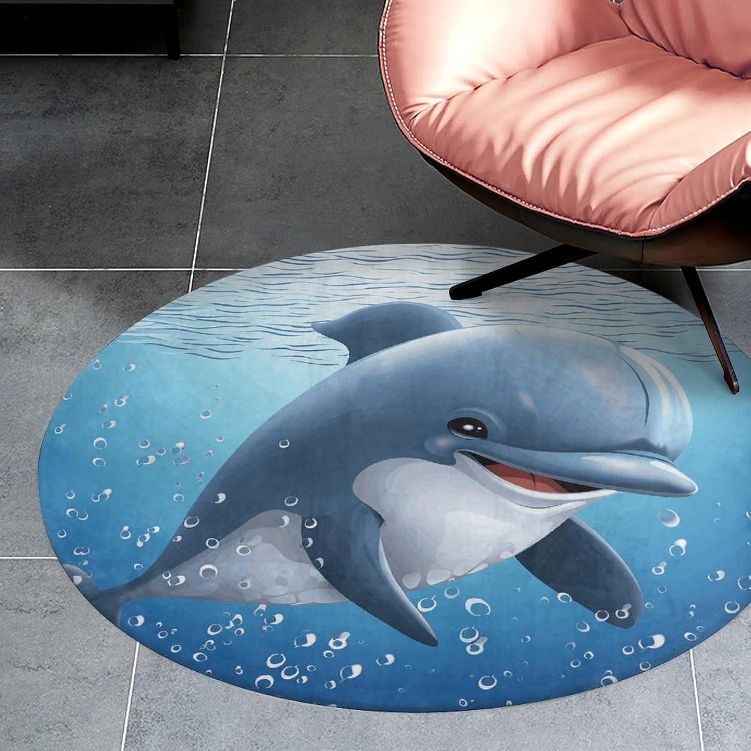 Baby Dolphin Coral Velvet Round Floor Mat Non-Slip Bath Rug Floor Covering for Bathroom Vanity Guest Suite & Vacation Home
