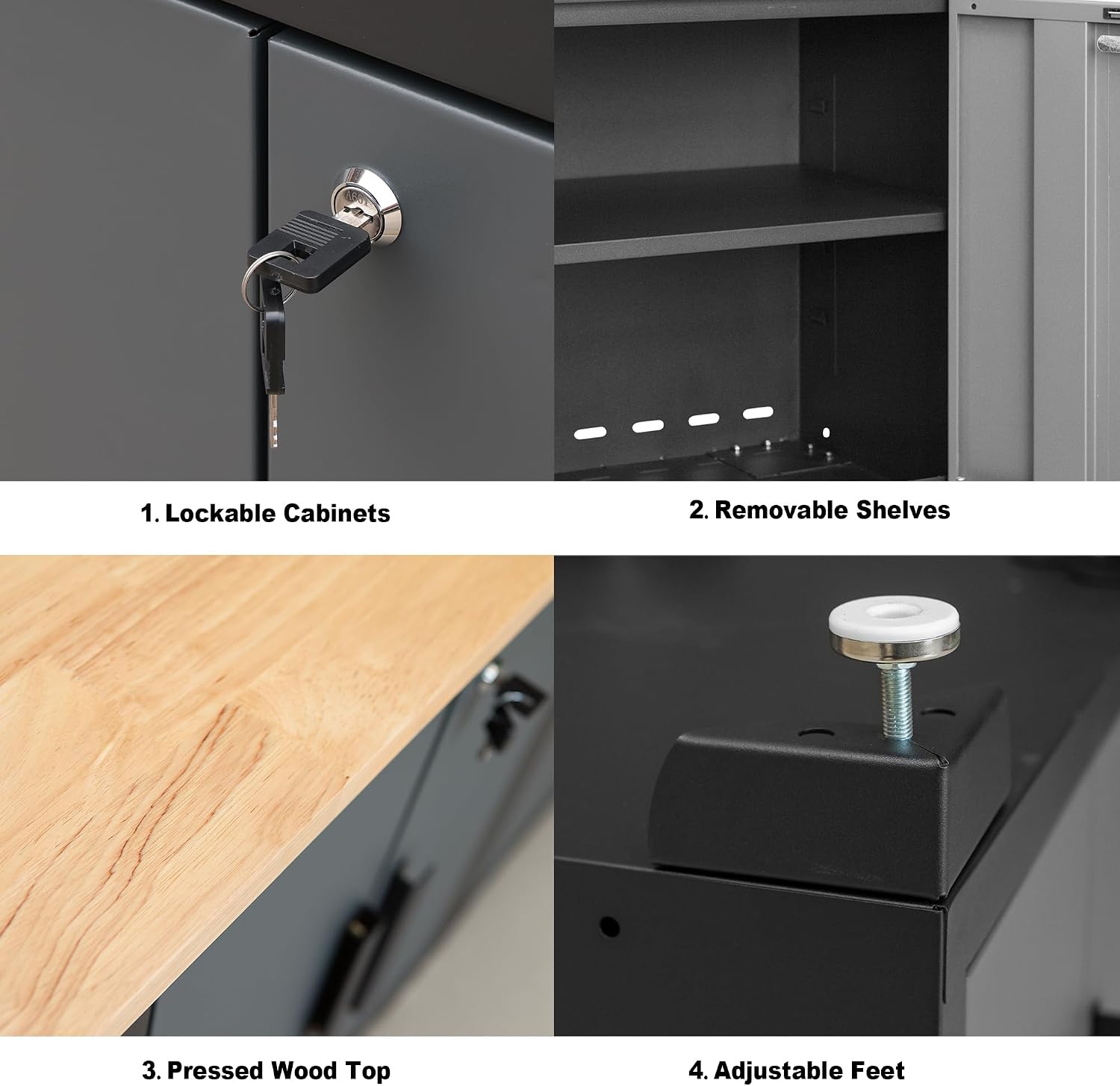 Torin Garage Cabinets Storage System: 6 Piece Set with Lockers and Workbench for Home, Office, Gym, School, Black/Grey,AGPZ112B