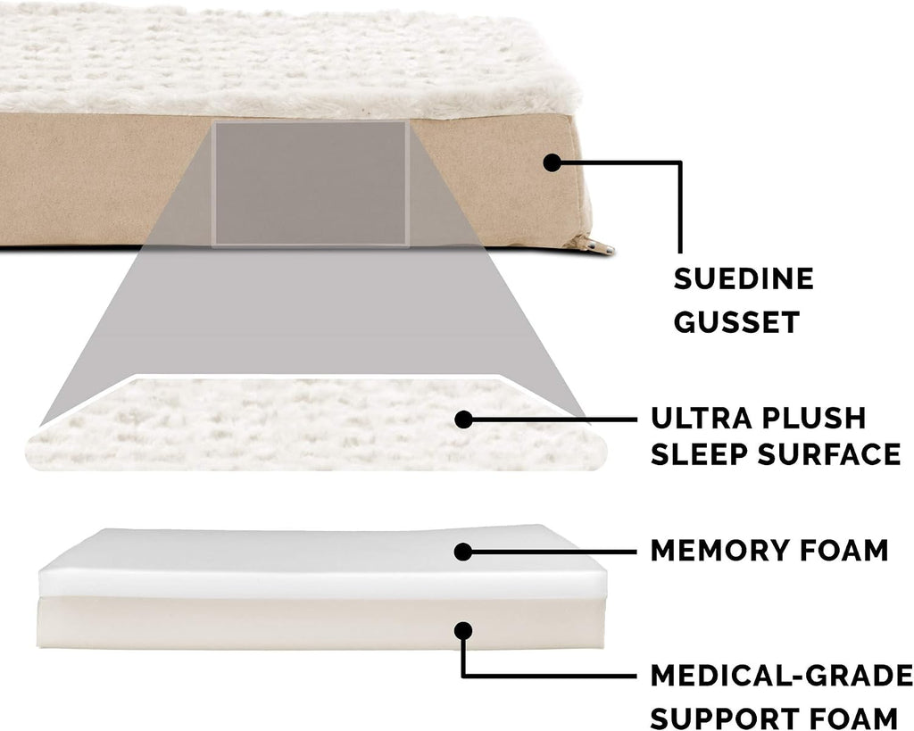 Furhaven Memory Foam Dog Bed for Large Dogs w/ Removable Washable Cover, For Dogs Up to 125 lbs - Ultra Plush Faux Fur & Suede Mattress - Cream, Jumbo Plus/XXL