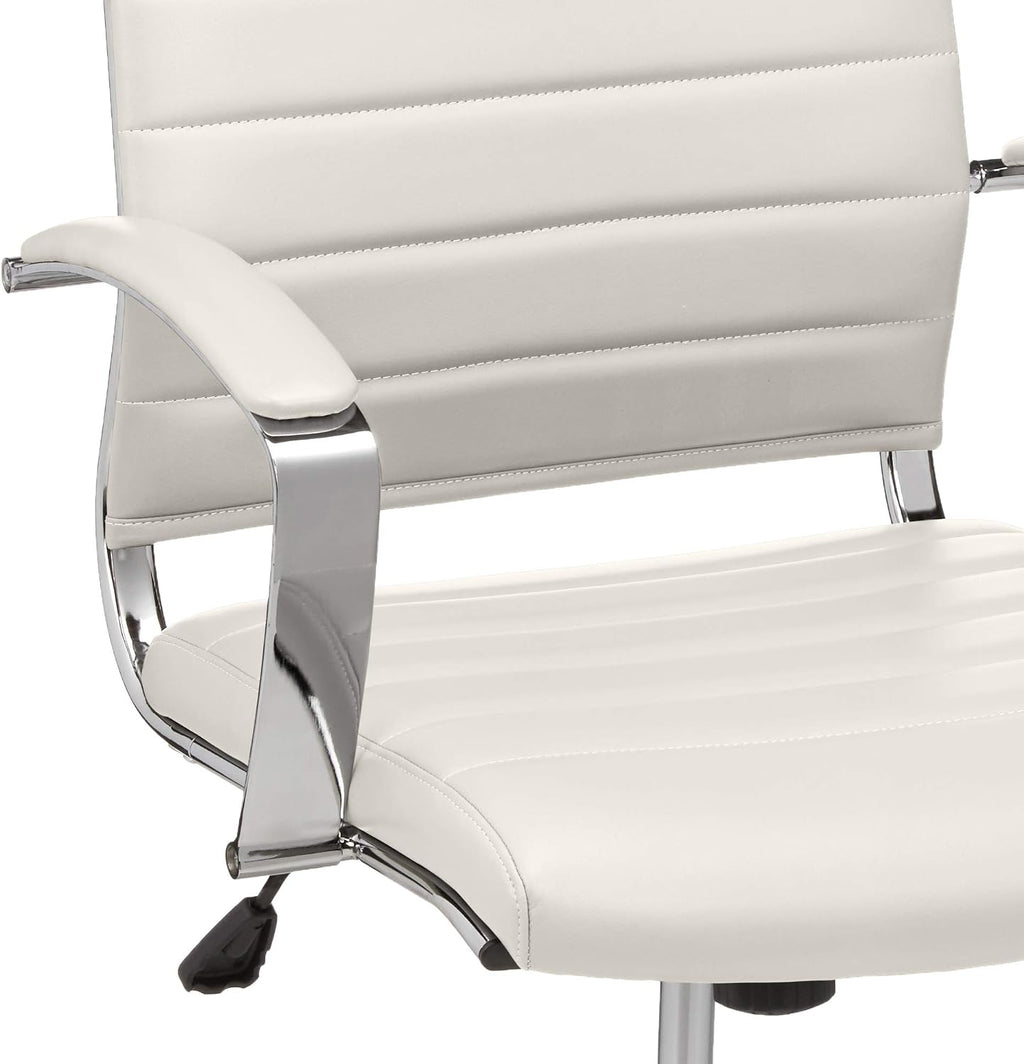 Amazon Basics High-Back Swivel Office Chair with Lumbar Support, Ergonomic Ribbed Faux Leather, Modern Style, 45.25' x 24.75' x 23.25', Stunning White