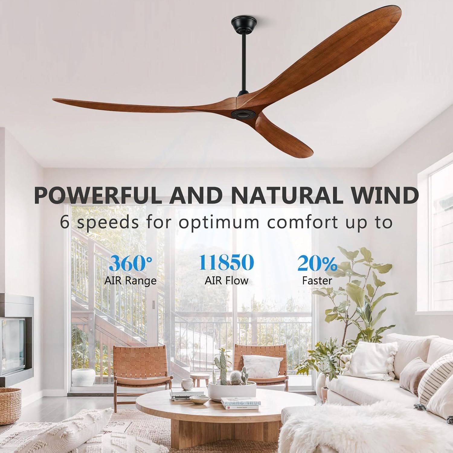 Eliora 88' Ceiling Fans Without Lights, Wood Ceiling Fan no Light with Remote, Large Outdoor Ceiling Fan for Patio, Porch, Bedroom, 6 Speed, Quiet DC Motor, ETL Listed-Dark Walnut