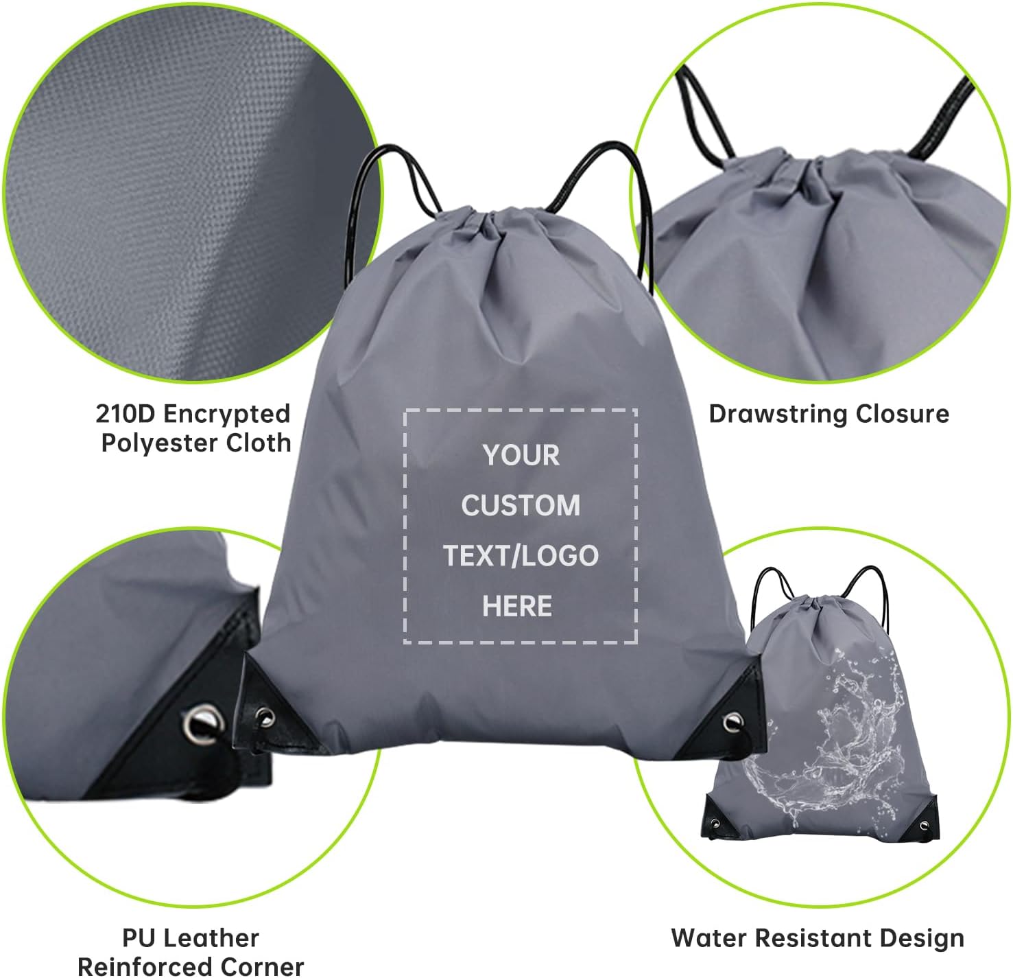 JEOHLORY pack of 100 Custom Bags With Your Logo,customized backpack,promotional items,Drawstring Backpacks,Great for Everyday Use (Custom gray)
