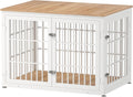 rehomerance 42 Inch Heavy Duty Dog Crate Furniture for Large and Medium Dogs, Decorative Pet House End Table, Wooden Cage Kennel Furniture Indoor, Natural and White