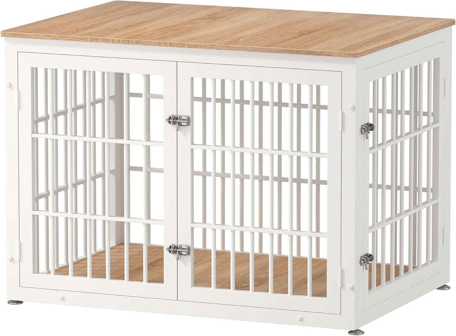 rehomerance 42 Inch Heavy Duty Dog Crate Furniture for Large and Medium Dogs, Decorative Pet House End Table, Wooden Cage Kennel Furniture Indoor, Natural and White