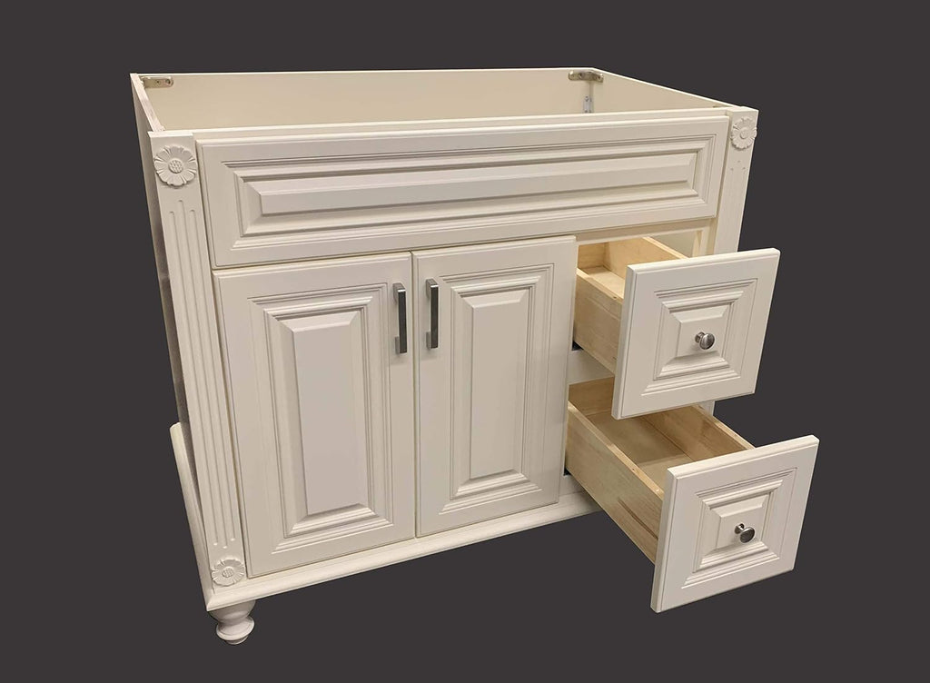Antique White Solid Wood Single Bathroom Vanity Base Cabinet 36' W x 21' D x 32' H (Right Drawers)