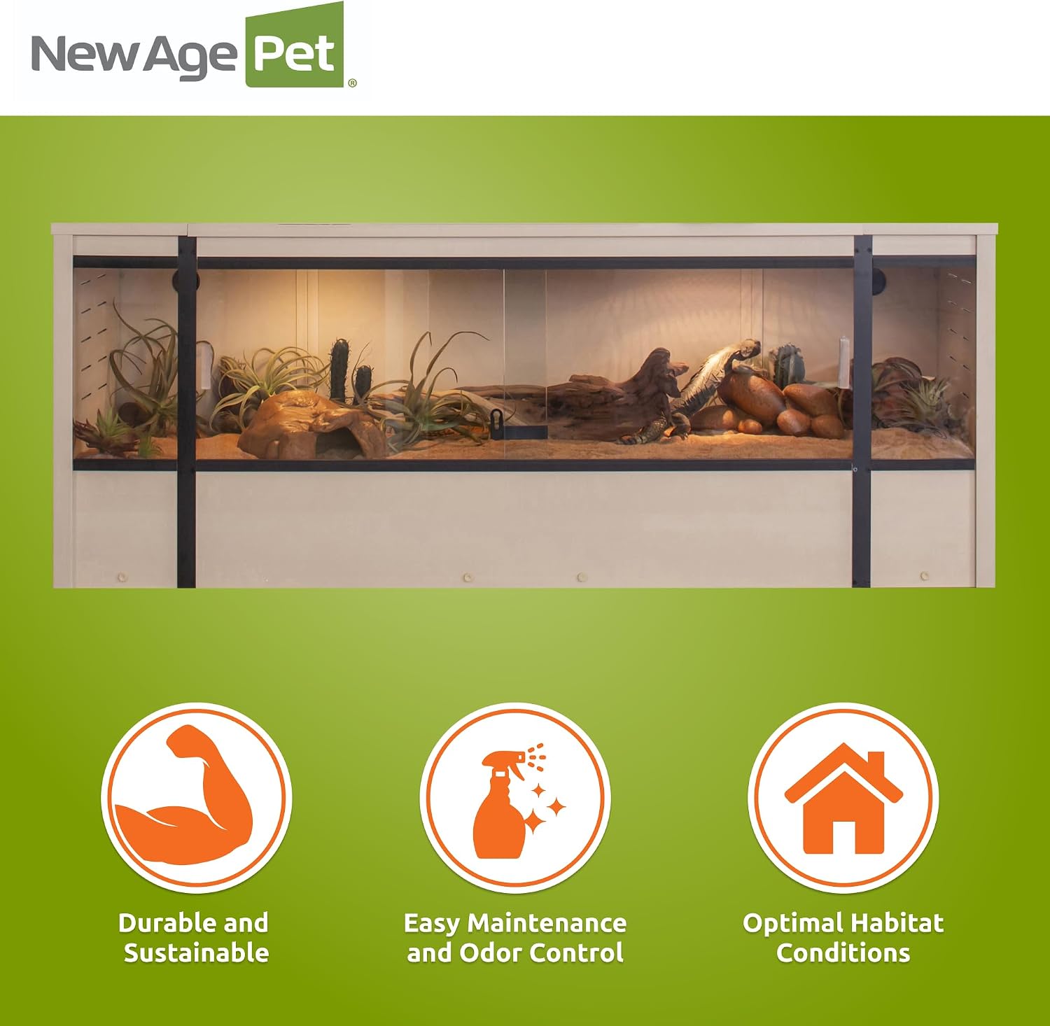 New Age Pet ECOFLEX 60' Wide X-Large Reptile Habitat, Mojave Lounge for Snakes, Tortoises & Lizards in Maple, Black & Grey, Easy Assembly, Sliding Glass Doors & Mesh Top
