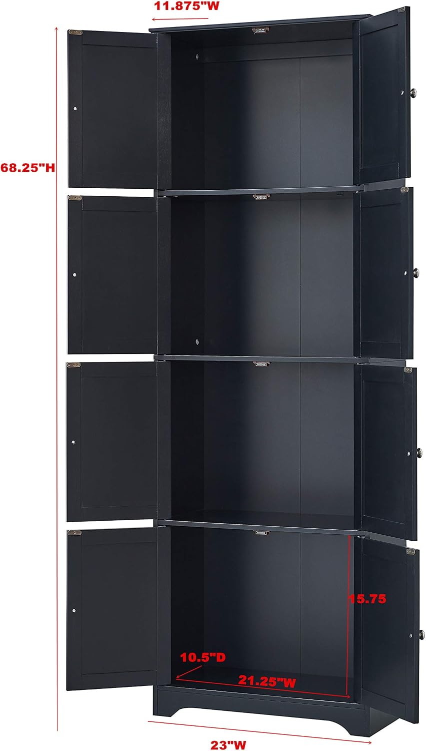 Kings Brand Furniture - Lyons 4-Tier 68' Kitchen Pantry Storage Cabinet with 8 Doors, Black