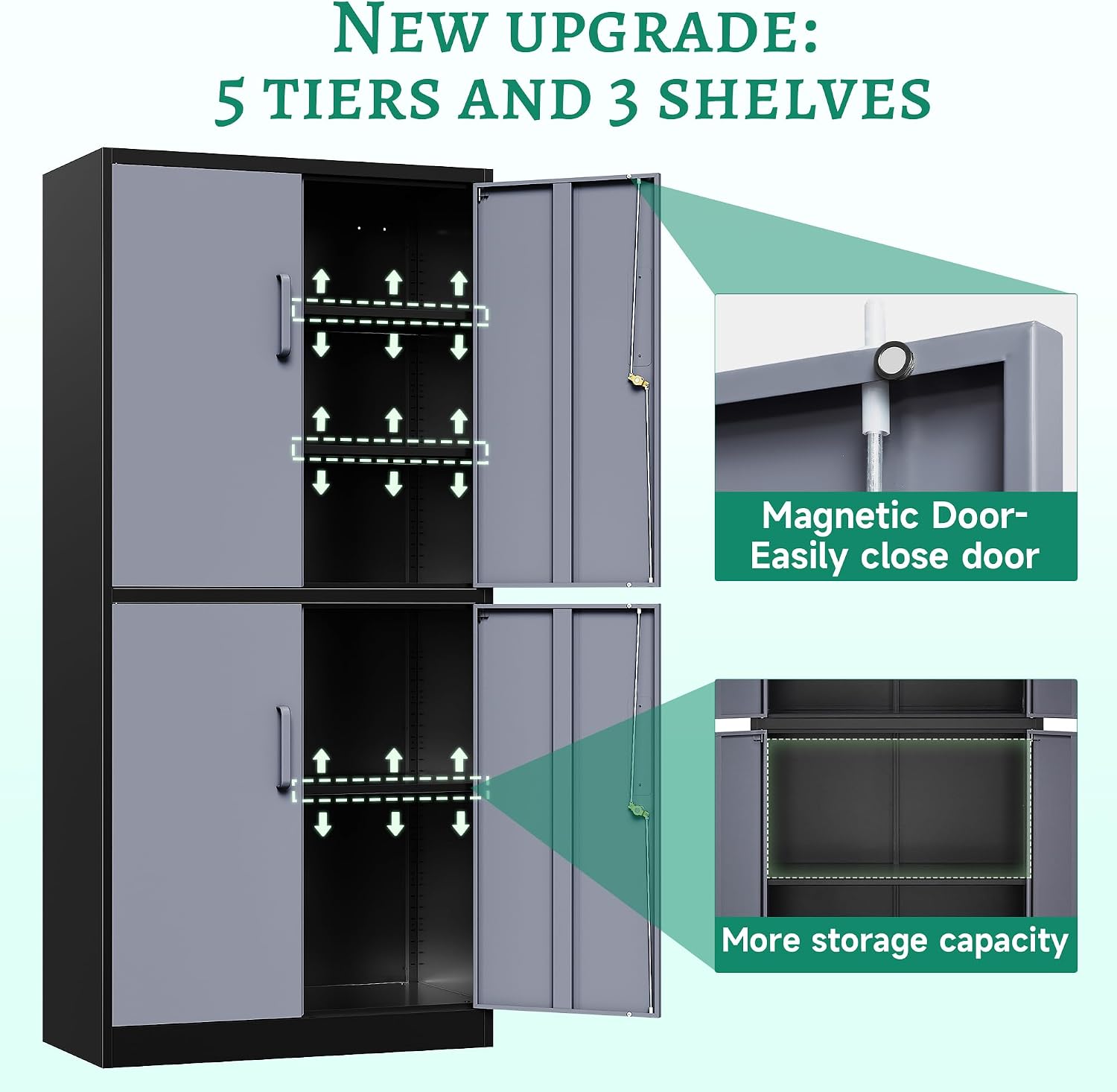 Letaya Metal Storage Cabinets with Lock Door and Shelves, Steel Garage Tool Cabinets for Home,Office, Warehouse,Lockers(71'-Black Gray)