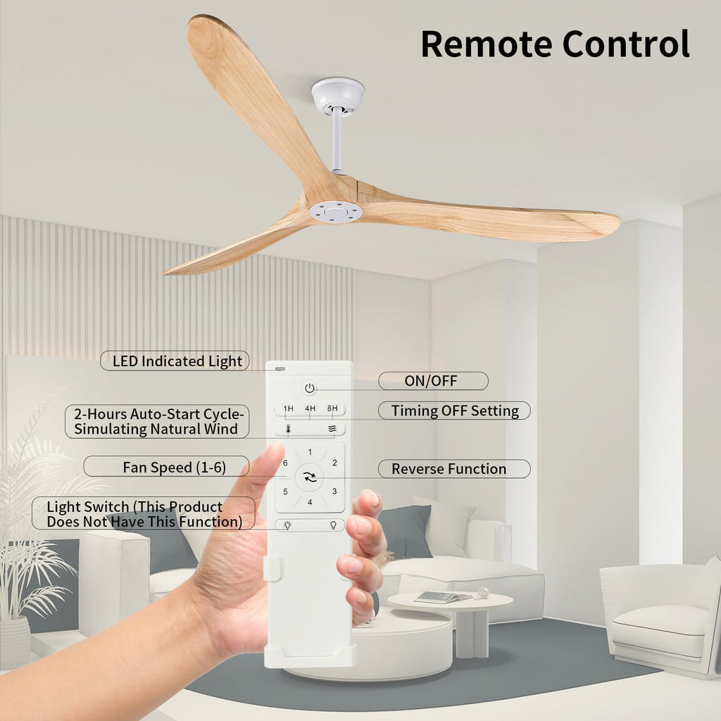 Bigzone 70' Living Room Ceiling Fan With Remote Control, Energy Efficient Quiet DC Motor, 3 Wood Blades, Outdoor Ceiling Fans For Patios With Reversible Blades