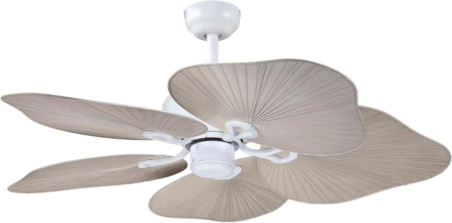 Westinghouse Lighting Oasis Tropical Ceiling Fan, 44 Inch Indoor/Outdoor Ceiling Fan with Remote Control, Matte White Finish, DC Motor