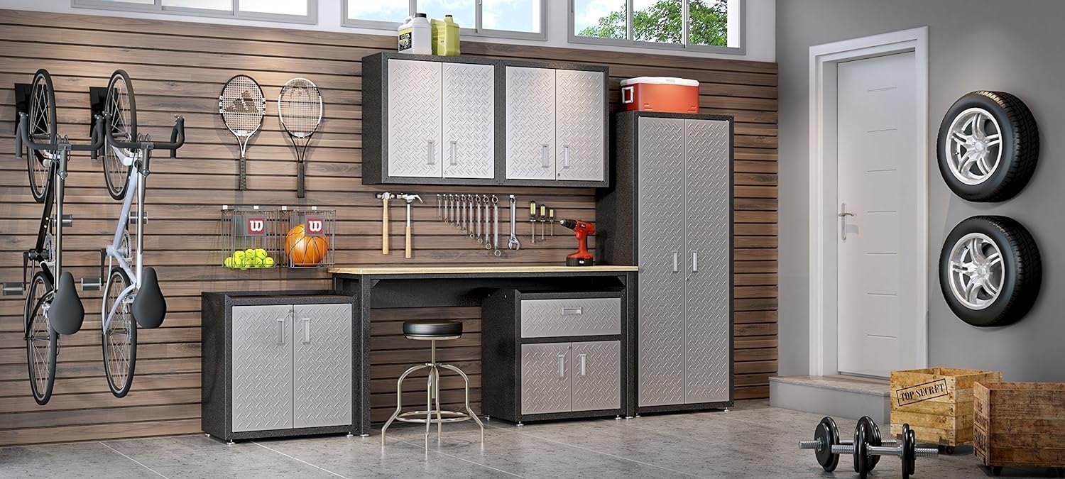 Manhattan Comfort Fortress Collection Modern Designed Mobile Storage Garage Cabinet Great For Tools and Supplies, Stainless Steel