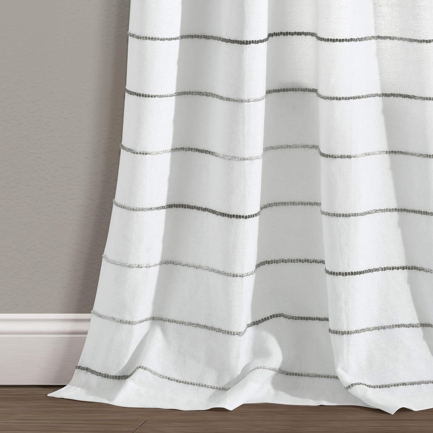 Lush Decor Ombre Stripe Yarn Dyed Cotton Window Curtain Panels, 40' W x 84' L, Gray - Drapes - Light Filtering Curtains for Living Room - Striped Curtains (Pack of 16)