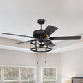 52 Inch Ceiling Fans with Lights, Farmhouse Black Ceiling Fan for Bedroom Living Room, Rustic Outdoor Ceiling Fans for Patios, Pull Chain Control, 3 Speeds, Reversible Airflow, ETL