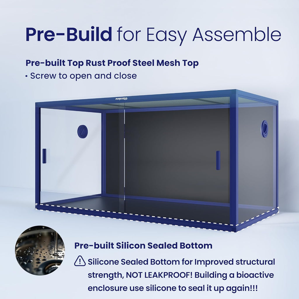 Phailozoo 120 Gallon Bearded Dragon Tank,Stackable Reptile Enclosure with Front Sliding Tempered Glass Doors,Easy Assembly Aluminum Frames Reptile Tank for Snake & Lizard